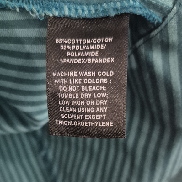 Lafayette 148 New York Teal/ Green Striped Button Down Shirt - Picture 4 of 5